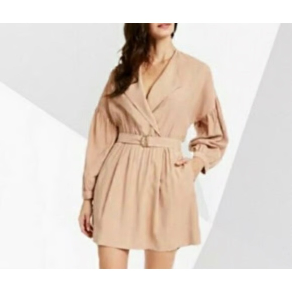Leyden Womens Tan Rayon Surplice Mini Dress Size Medium MISSING BELT